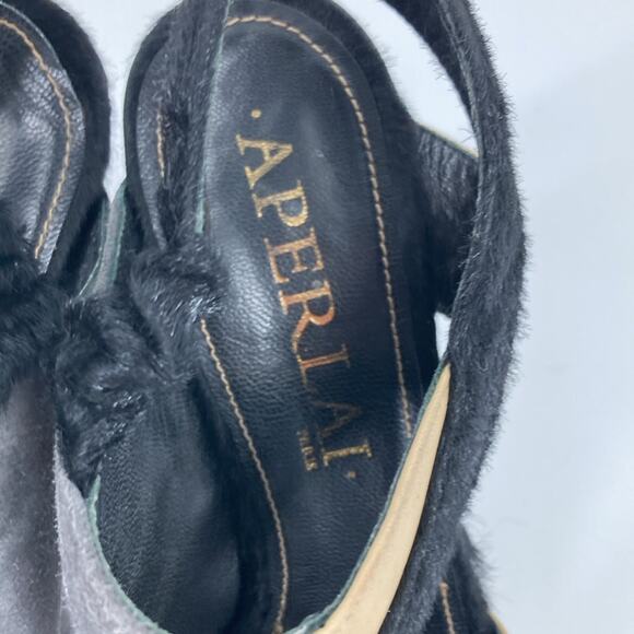 Aperlai Paris Womens Black Gray Tan Leather Pony Peep Toe Heels Size 38 1/2 - Picture 7 of 16